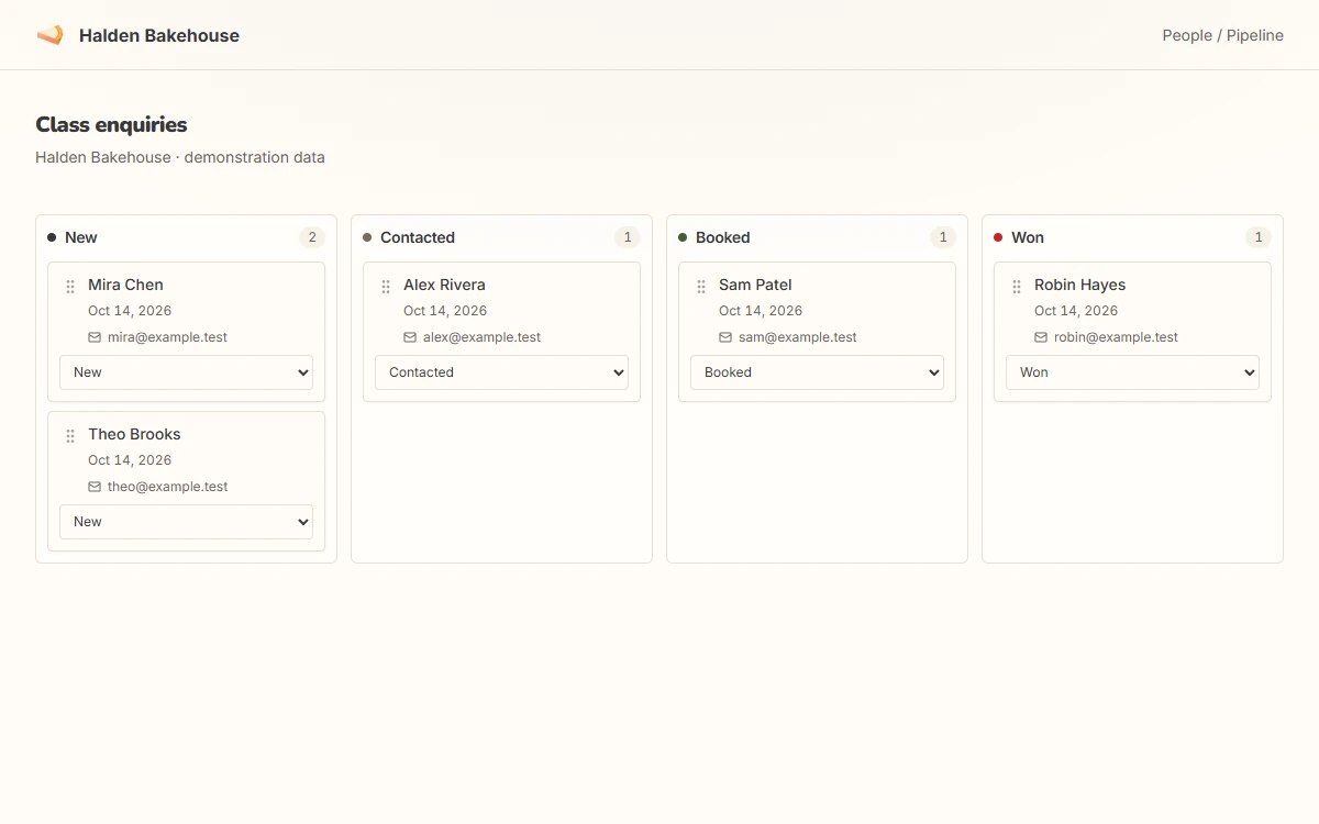 A leads board organizes demonstration enquiries from New to Won.
