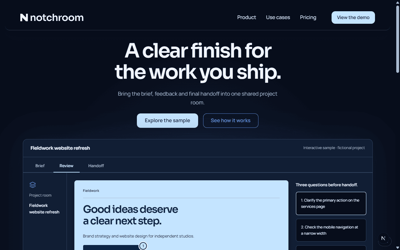 Notchroom demonstration website design